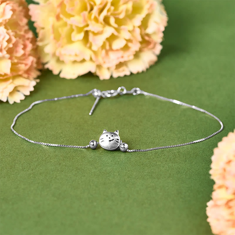 Bracciale a catena con mini gatto in argento sterling 925 Buddha Stones - image 1