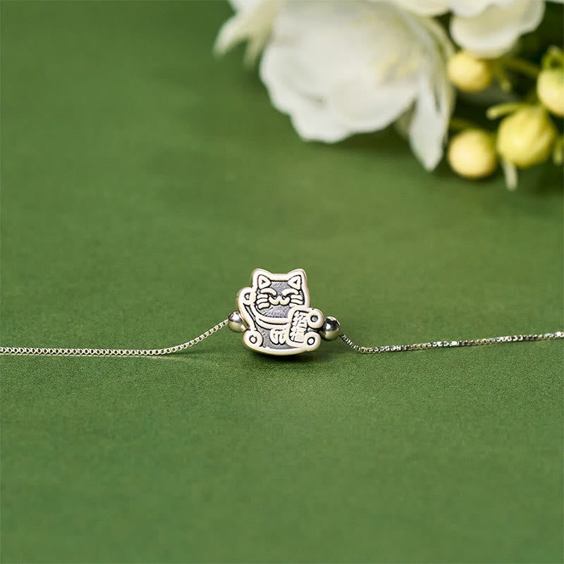 Braccialetto di protezione con catena in argento sterling 925 e gatto della fortuna in argento sterling 999 Buddha Stones - image 1