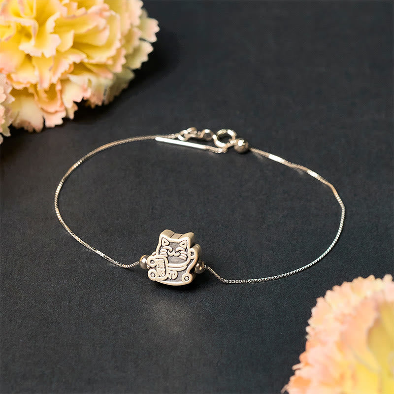 Braccialetto di protezione con catena in argento sterling 925 e gatto della fortuna in argento sterling 999 Buddha Stones - image 3