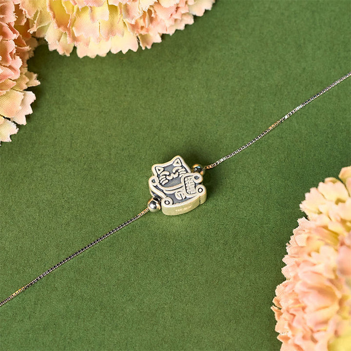 Braccialetto di protezione con catena in argento sterling 925 e gatto della fortuna in argento sterling 999 Buddha Stones - image 2