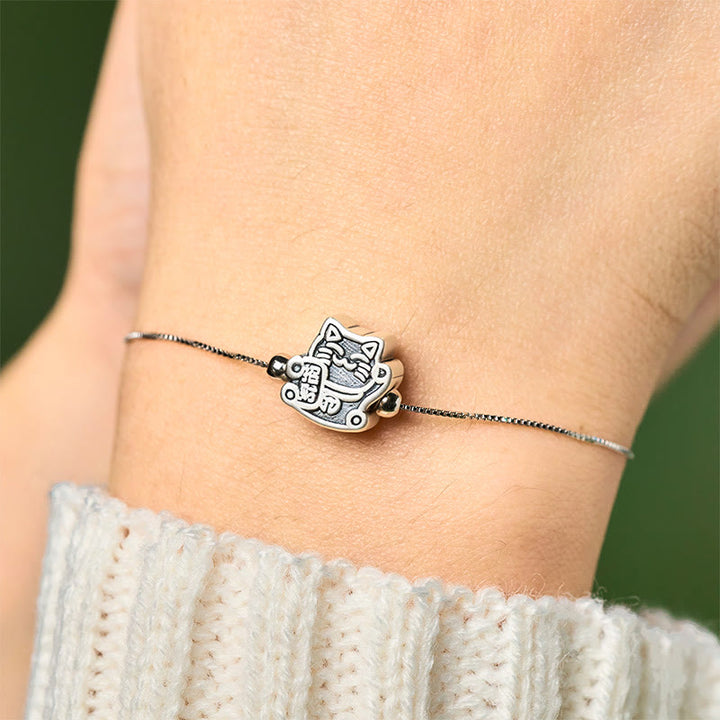 Braccialetto di protezione con catena in argento sterling 925 e gatto della fortuna in argento sterling 999 Buddha Stones - image 4