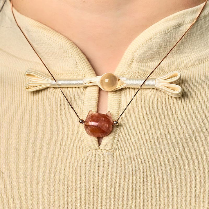 Collana con ciondolo di protezione in quarzo rosso naturale a forma di testa di gatto in argento sterling 925 Buddha Stones - image 4