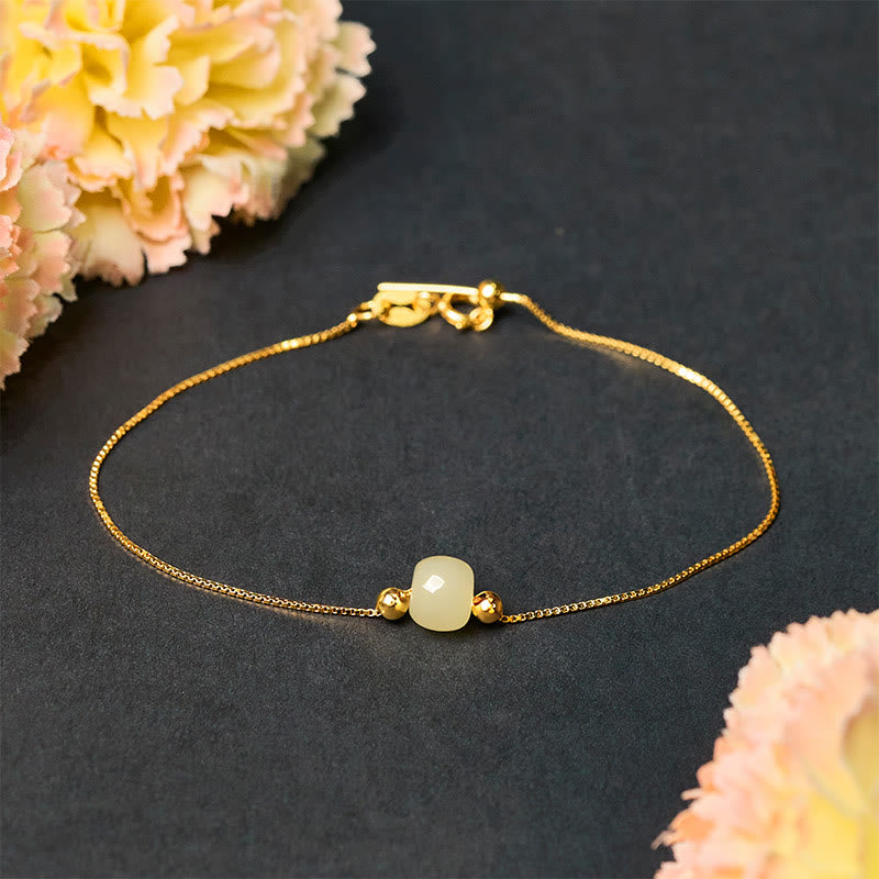 Bracciale a catena con perline di giada naturale in argento sterling 925 Buddha Stones - Giada verde chiaro - Catena in argento sterling 925 placcata in oro - image 13