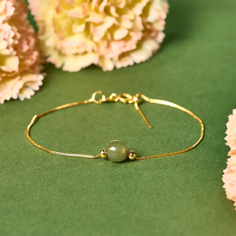 Bracciale a catena con perline di giada naturale in argento sterling 925 Buddha Stones - image 2