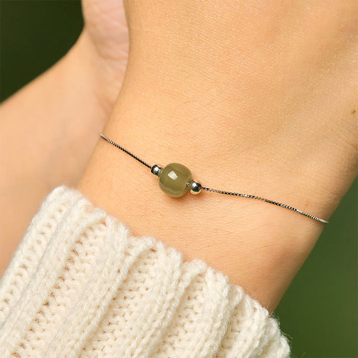 Bracciale a catena con perline di giada naturale in argento sterling 925 Buddha Stones - image 5