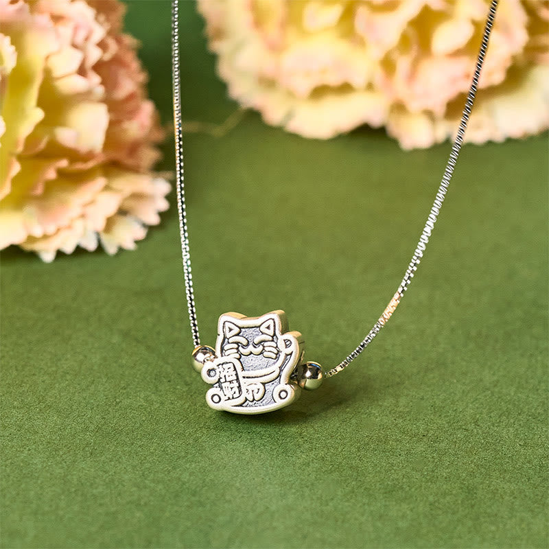 Collana con ciondolo a forma di catena in argento sterling 925 con protezione del gatto della fortuna in argento sterling 999 Buddha Stones - Gatto - image 0