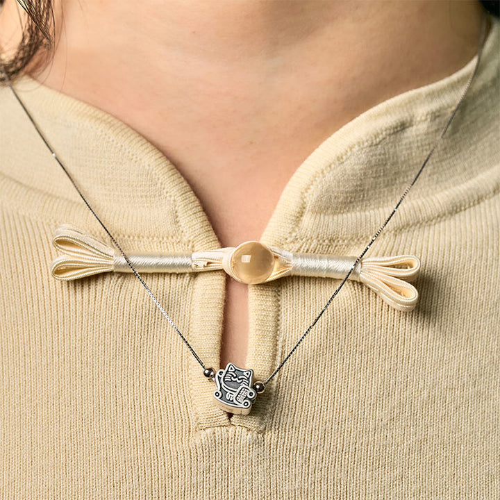 Collana con ciondolo a forma di catena in argento sterling 925 con protezione del gatto della fortuna in argento sterling 999 Buddha Stones - image 7