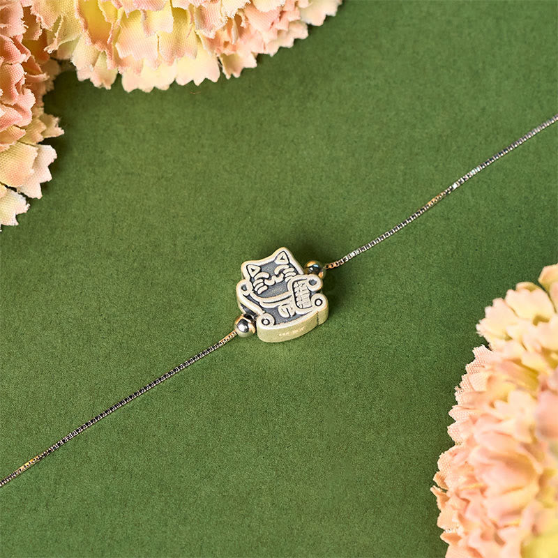 Collana con ciondolo a forma di catena in argento sterling 925 con protezione del gatto della fortuna in argento sterling 999 Buddha Stones - image 2