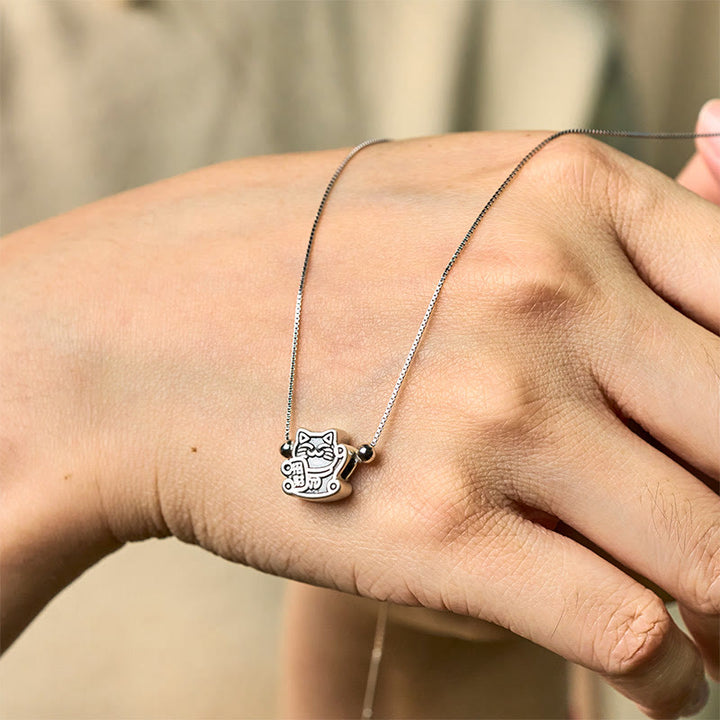 Collana con ciondolo a forma di catena in argento sterling 925 con protezione del gatto della fortuna in argento sterling 999 Buddha Stones - image 4