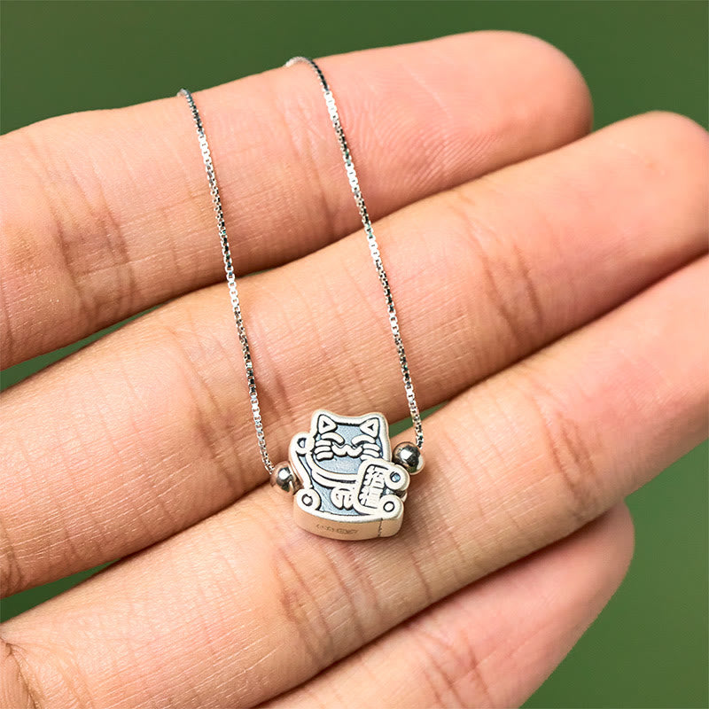 Collana con ciondolo a forma di catena in argento sterling 925 con protezione del gatto della fortuna in argento sterling 999 Buddha Stones - image 3
