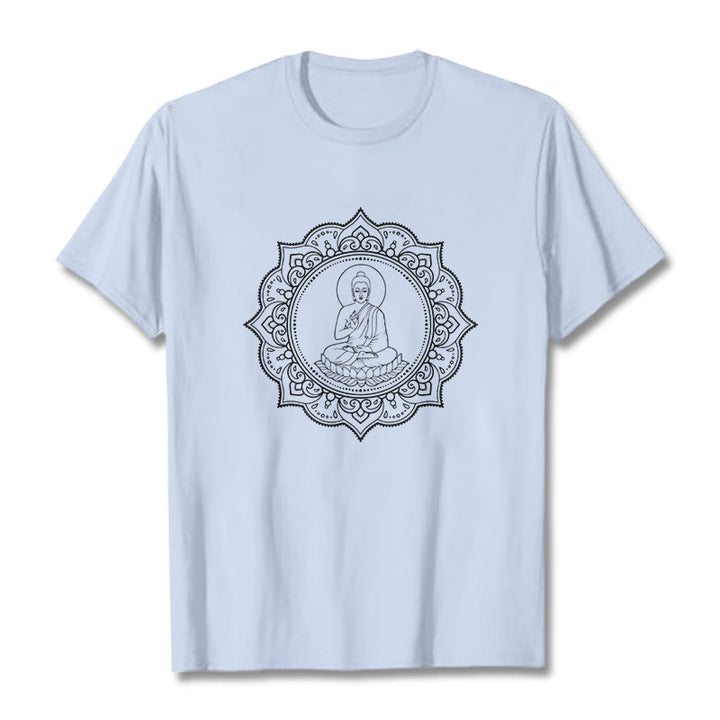 Maglietta con motivo Buddha Stones Buddha in meditazione nella posizione del loto - Ciano chiaro - 2XL - image 19