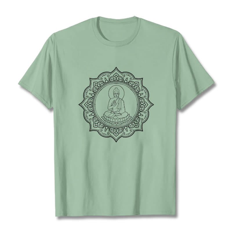 Maglietta con motivo Buddha Stones Buddha in meditazione nella posizione del loto - Verde pallido - 2XL - image 15