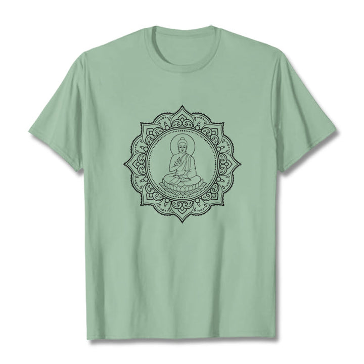 Maglietta con motivo Buddha Stones Buddha in meditazione nella posizione del loto - Verde pallido - 2XL - image 15