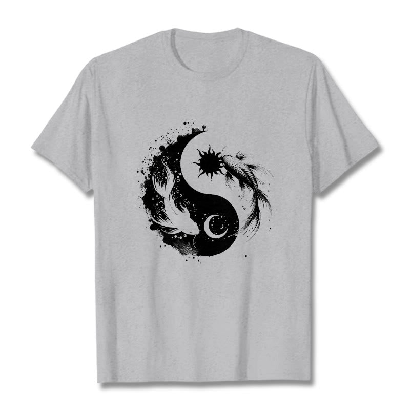 Maglietta con motivo Buddha Stonessun e Moon Yin Yang Koi - Grigio chiaro - 2XL - image 20