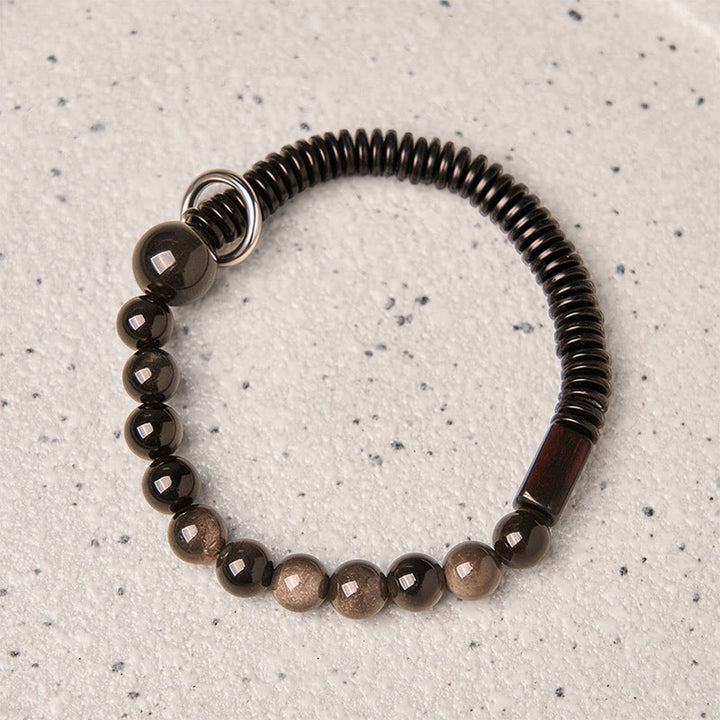 Braccialetto di protezione in guscio di cocco e ossidiana lucida color argento Buddha Stones - image 2