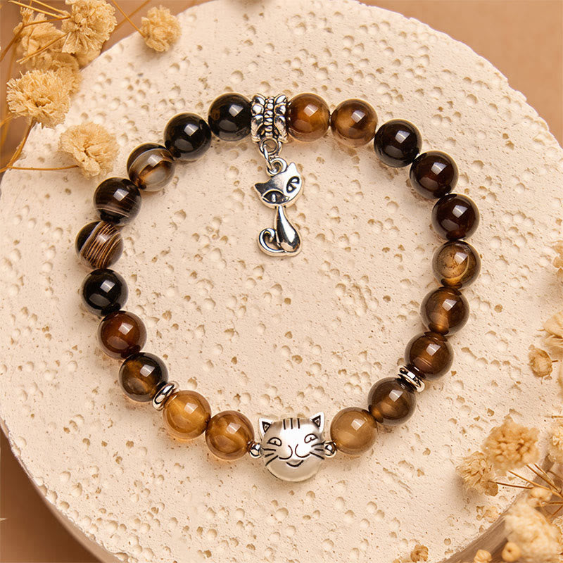Braccialetto di protezione con perline di agata striata marrone scuro e gatto siamese color cioccolato Buddha Stones - image 3