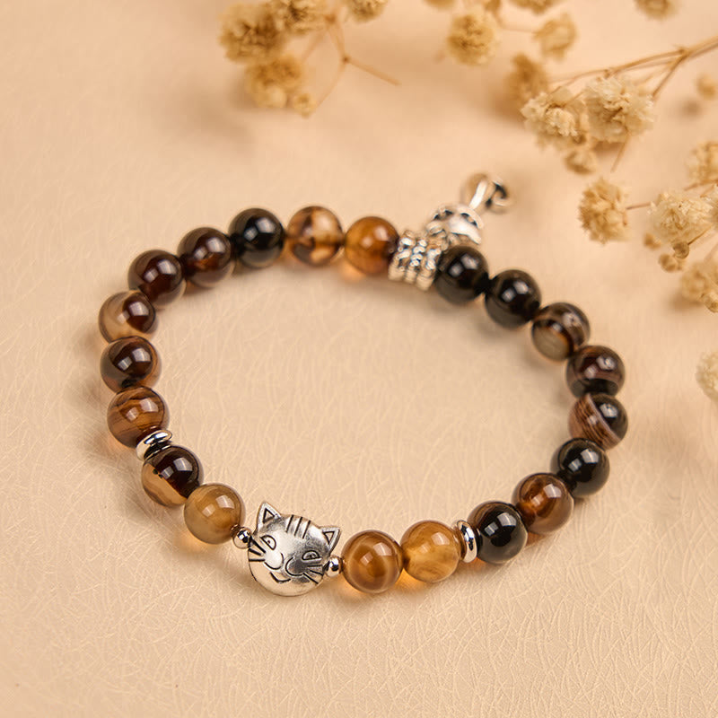 Braccialetto di protezione con perline di agata striata marrone scuro e gatto siamese color cioccolato Buddha Stones - image 1