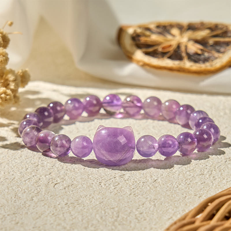 Bracciale di consapevolezza spirituale in ametista con faccia di gatto Buddha Stones - Ametista (circonferenza del polso 15-20 cm) - image 1