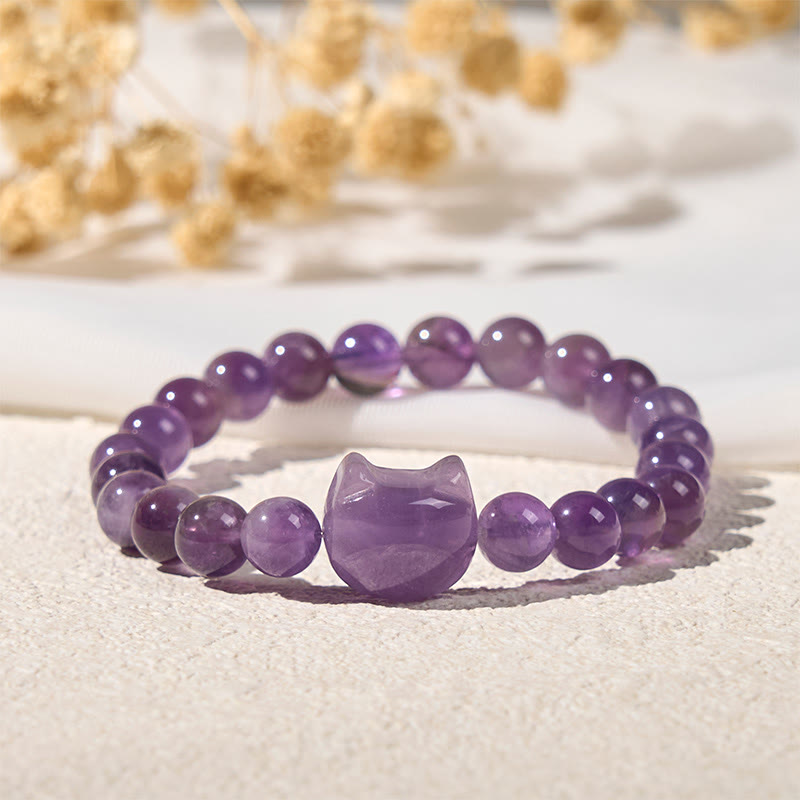Bracciale di consapevolezza spirituale in ametista con faccia di gatto Buddha Stones - image 2