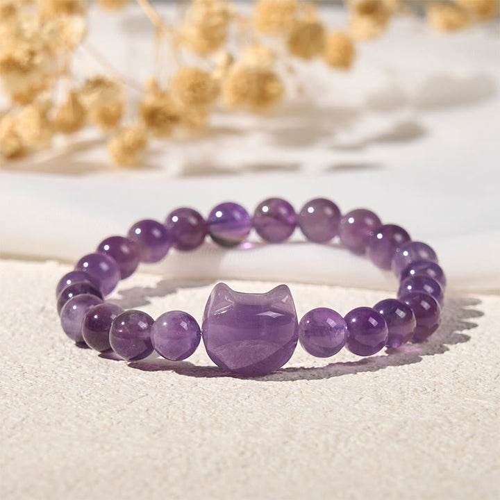 Bracciale di consapevolezza spirituale in ametista con faccia di gatto Buddha Stones - image 2