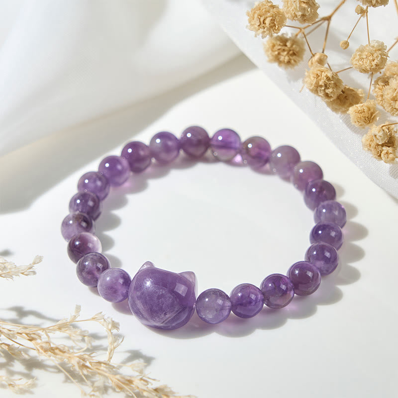 Bracciale di consapevolezza spirituale in ametista con faccia di gatto Buddha Stones - image 4