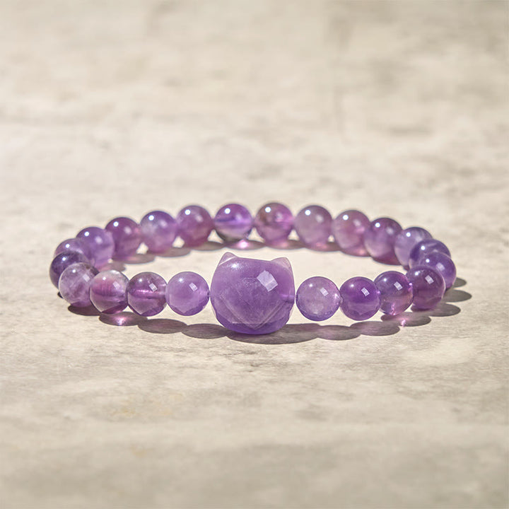 Bracciale di consapevolezza spirituale in ametista con faccia di gatto Buddha Stones - image 5