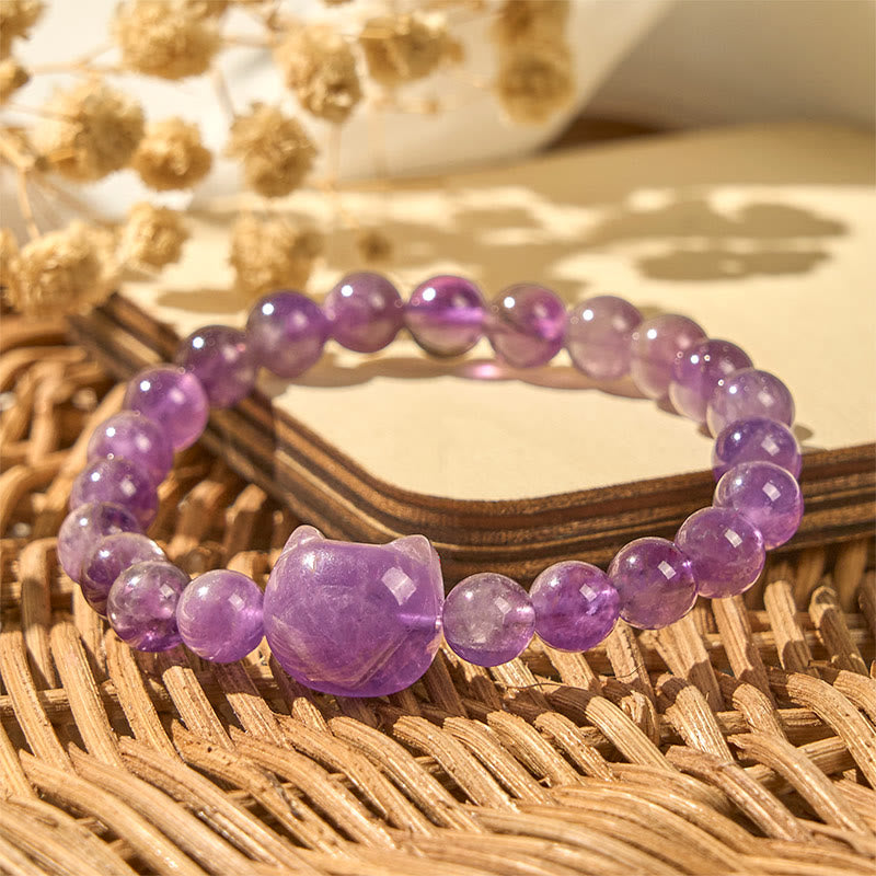 Bracciale di consapevolezza spirituale in ametista con faccia di gatto Buddha Stones - image 3