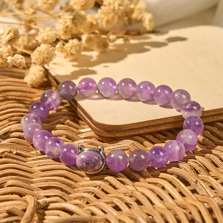 Bracciale Buddha Stones con ametista e faccia di gatto, allevia lo stress - image 3