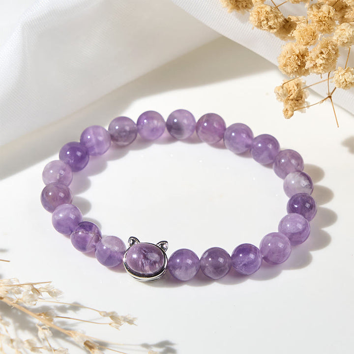 Bracciale Buddha Stones con ametista e faccia di gatto, allevia lo stress - image 4