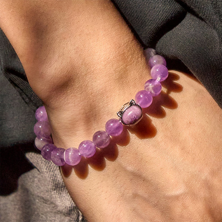 Bracciale Buddha Stones con ametista e faccia di gatto, allevia lo stress - image 10