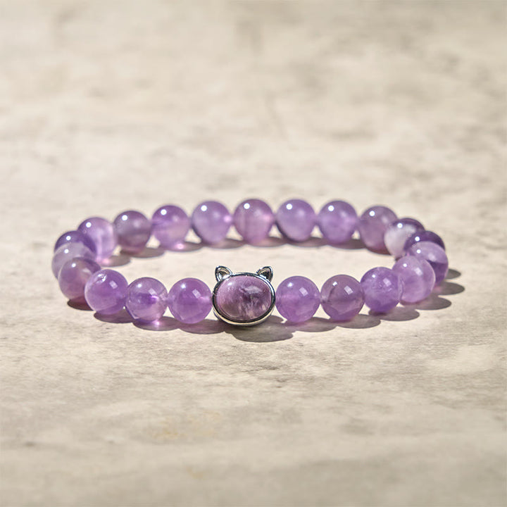 Bracciale Buddha Stones con ametista e faccia di gatto, allevia lo stress - image 5