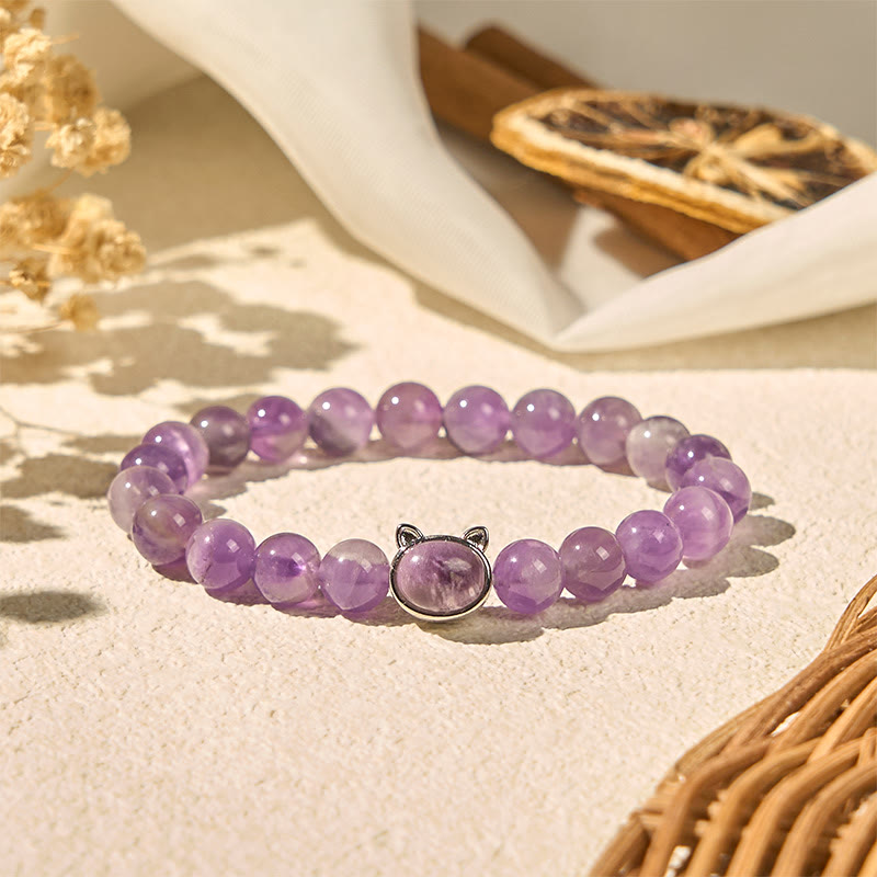 Bracciale Buddha Stones con ametista e faccia di gatto, allevia lo stress - Ametista (circonferenza del polso: 14-16 cm) - image 1
