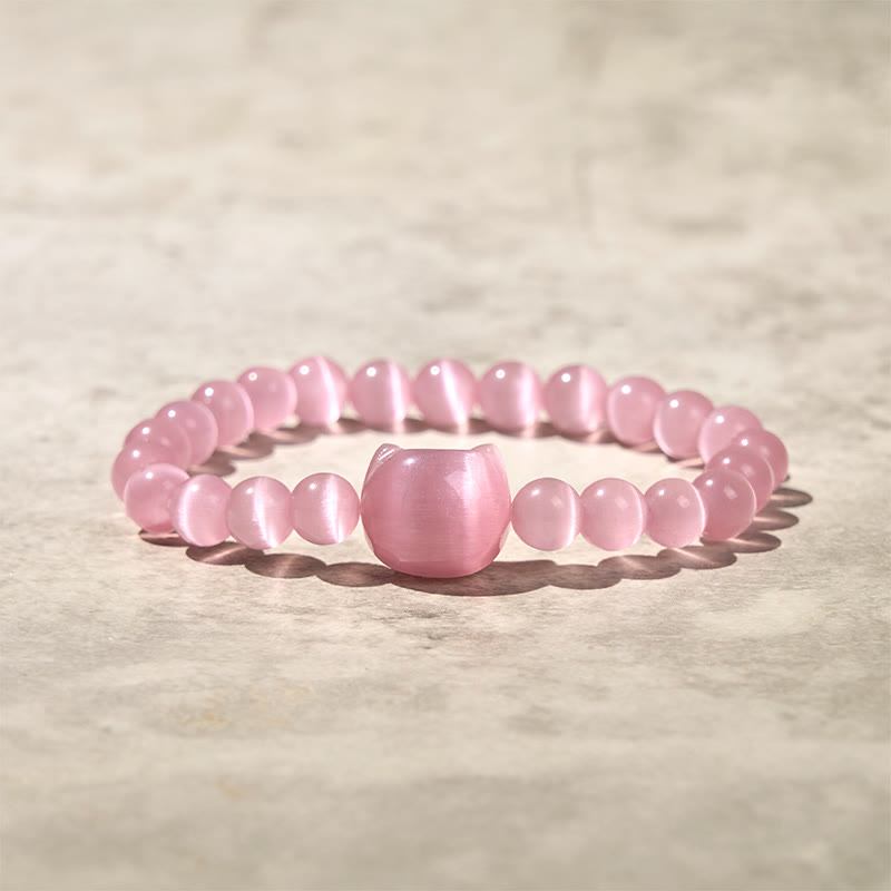 Braccialetto di perline spirituali con testa di Buddha Stones, occhio di gatto rosa e occhio di gatto bianco - Occhio di gatto rosa (circonferenza del polso: 15-20 cm) - image 0