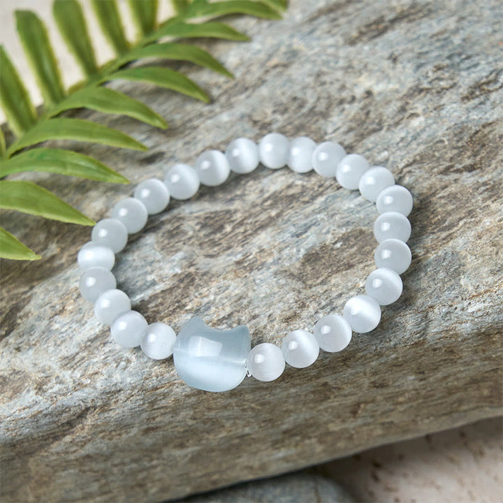 Braccialetto di perline spirituali con testa di Buddha Stones, occhio di gatto rosa e occhio di gatto bianco - image 10