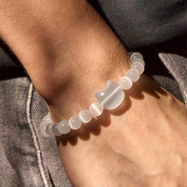 Braccialetto di perline spirituali con testa di Buddha Stones, occhio di gatto rosa e occhio di gatto bianco - image 12