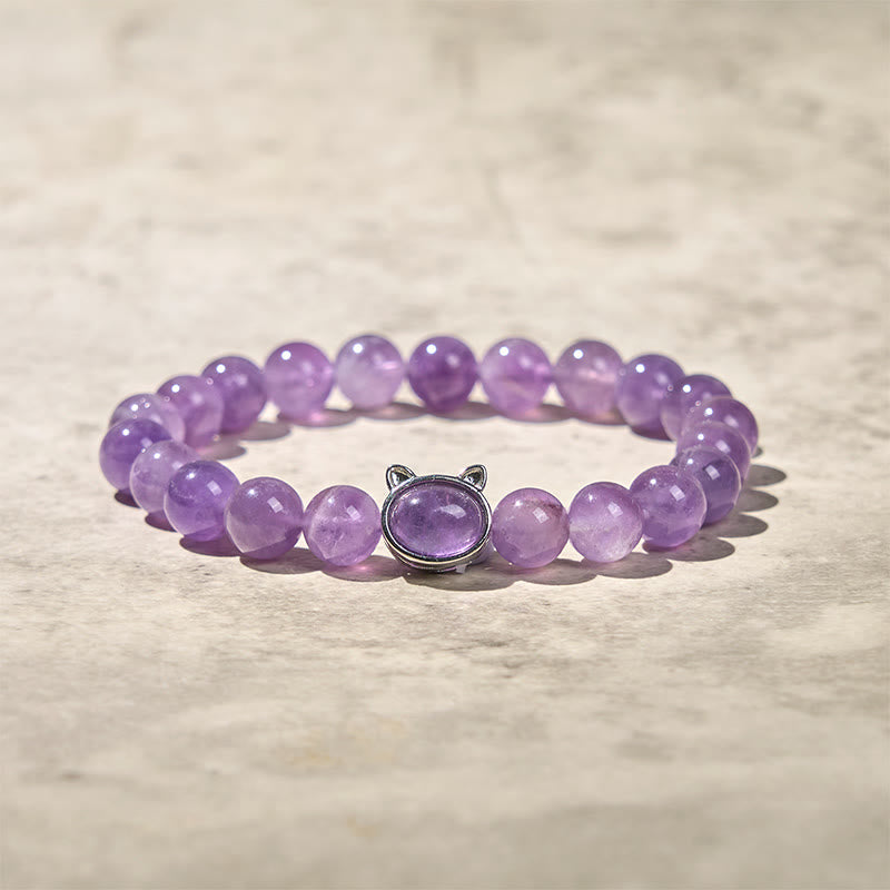 Braccialetto curativo con perline di ametista naturale Buddha Stones a forma di gatto - image 4