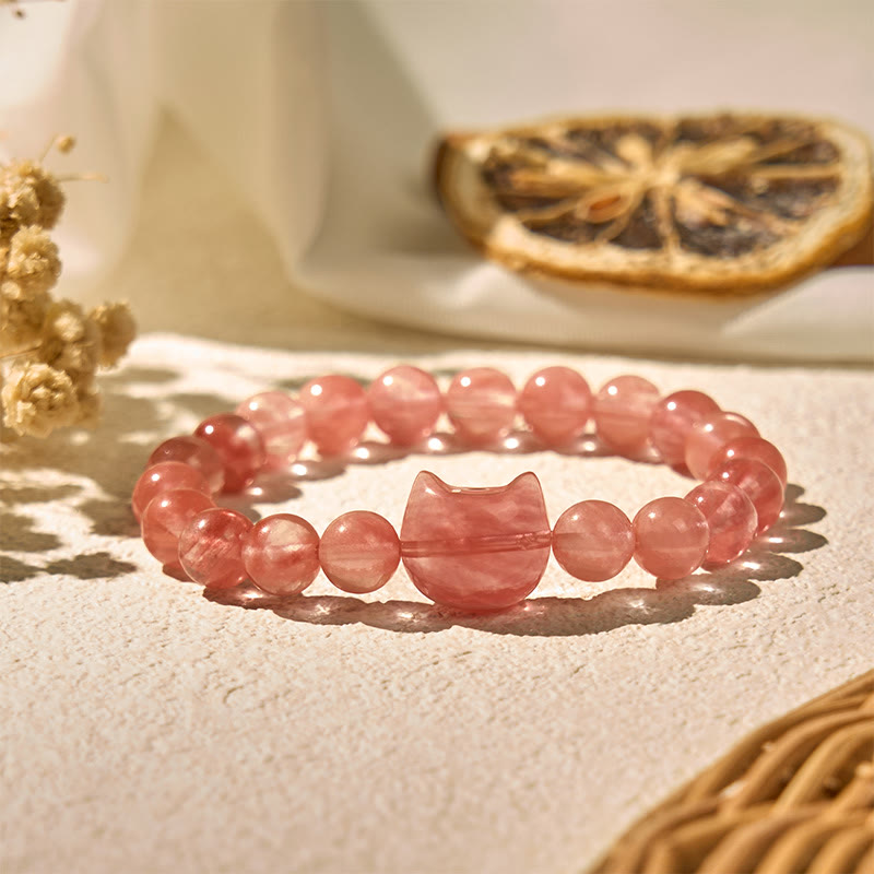 Braccialetto di perle spirituali in agata rossa con testa di gatto Buddha Stones - Agata rossa (circonferenza del polso: 15-20 cm) - image 0