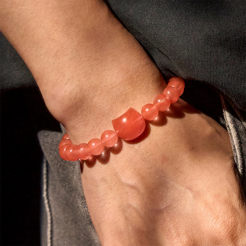 Braccialetto di perle spirituali in agata rossa con testa di gatto Buddha Stones - image 6