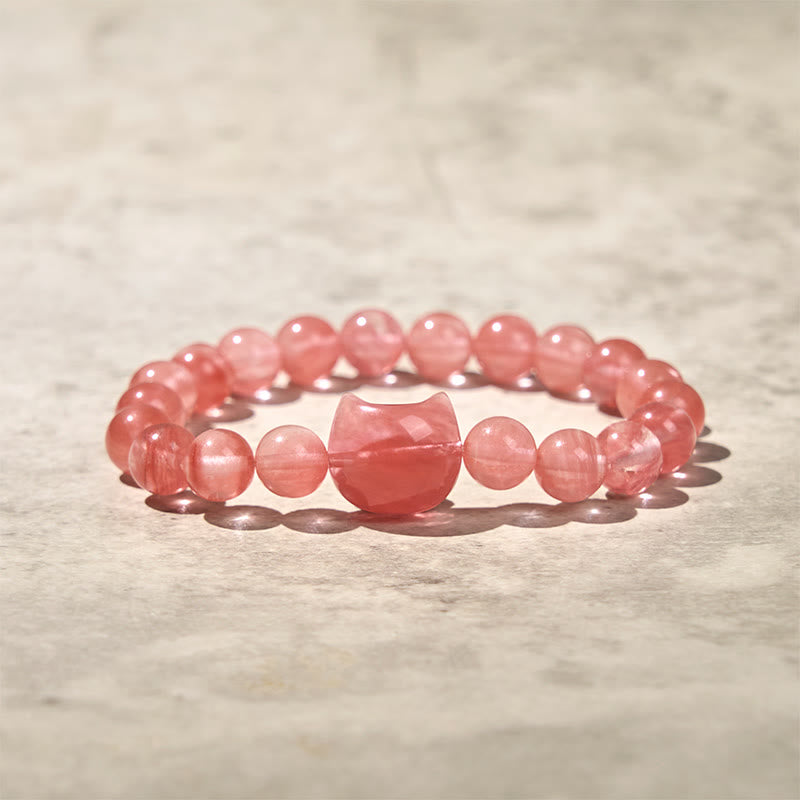 Braccialetto di perle spirituali in agata rossa con testa di gatto Buddha Stones - image 4