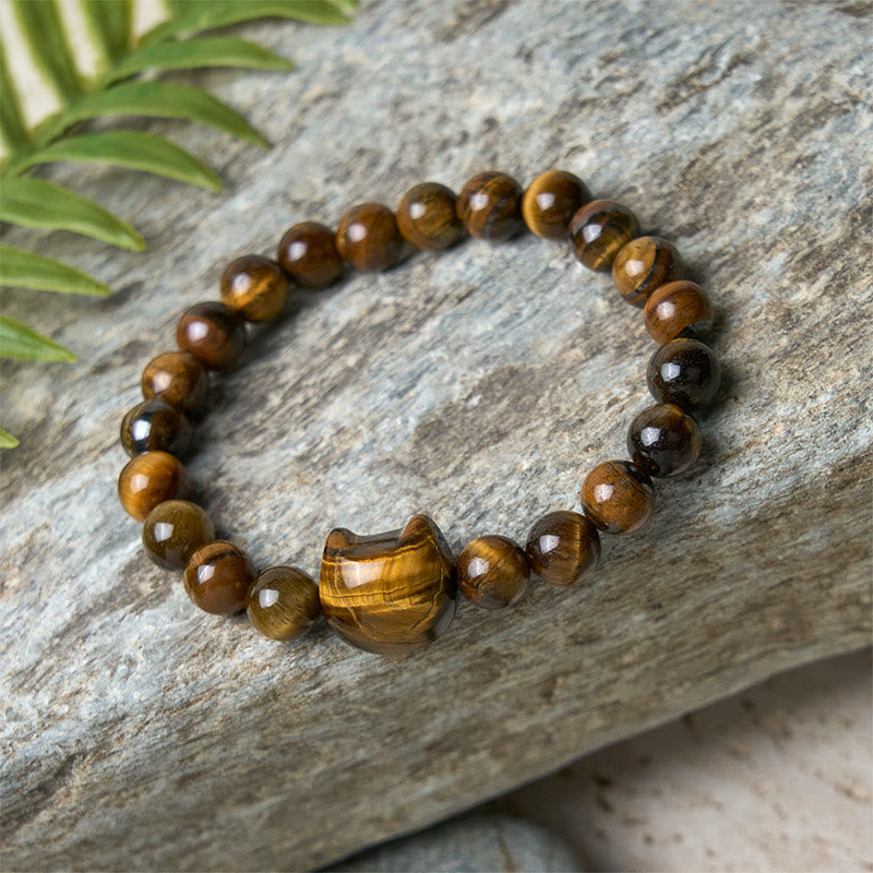 Braccialetto di perle di potere con occhio di tigre e gatto carino Buddha Stones - image 5