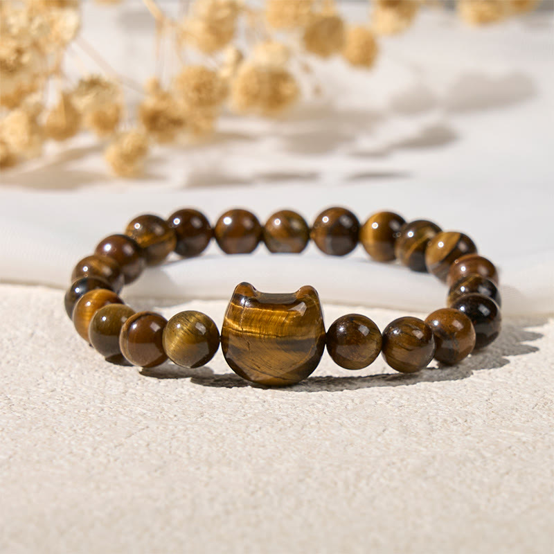 Braccialetto di perle di potere con occhio di tigre e gatto carino Buddha Stones - image 2
