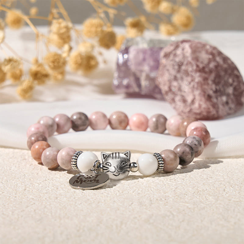 Braccialetto di protezione in diaspro zebrato con design a testa di gatto Buddha Stones - image 1