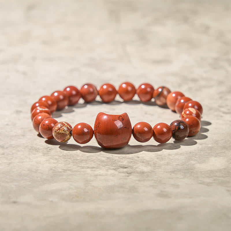 Braccialetto portafortuna turchese rosso con testa di gatto senza volto di Buddha Stones - image 4