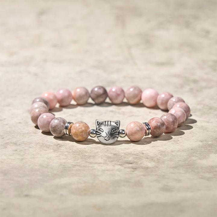 Braccialetto di protezione in diaspro zebrato con motivo a gatto Buddha Stones da 8 mm - Diaspro zebrato (circonferenza del polso: 16-19 cm) - image 0