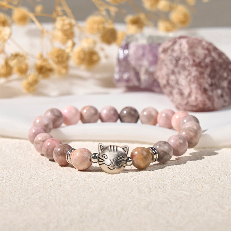 Braccialetto di protezione in diaspro zebrato con motivo a gatto Buddha Stones da 8 mm - image 3