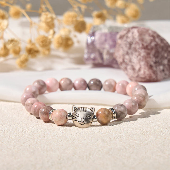 Braccialetto di protezione in diaspro zebrato con motivo a gatto Buddha Stones da 8 mm - image 3