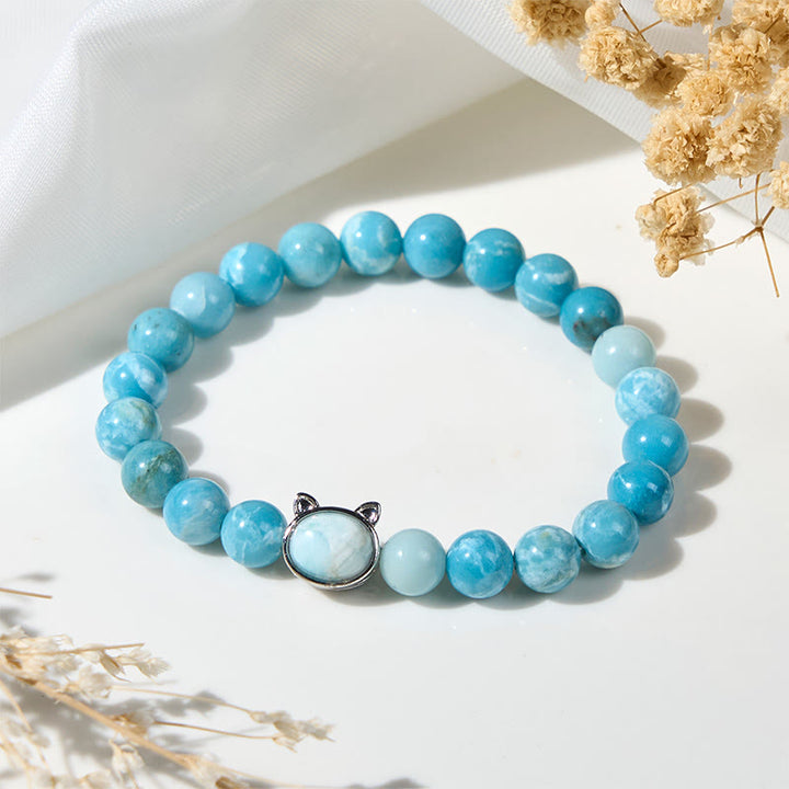 Braccialetto di perle di saggezza in larimar naturale con Buddha Stones - Larimar (circonferenza del polso: 14-16 cm) - image 0