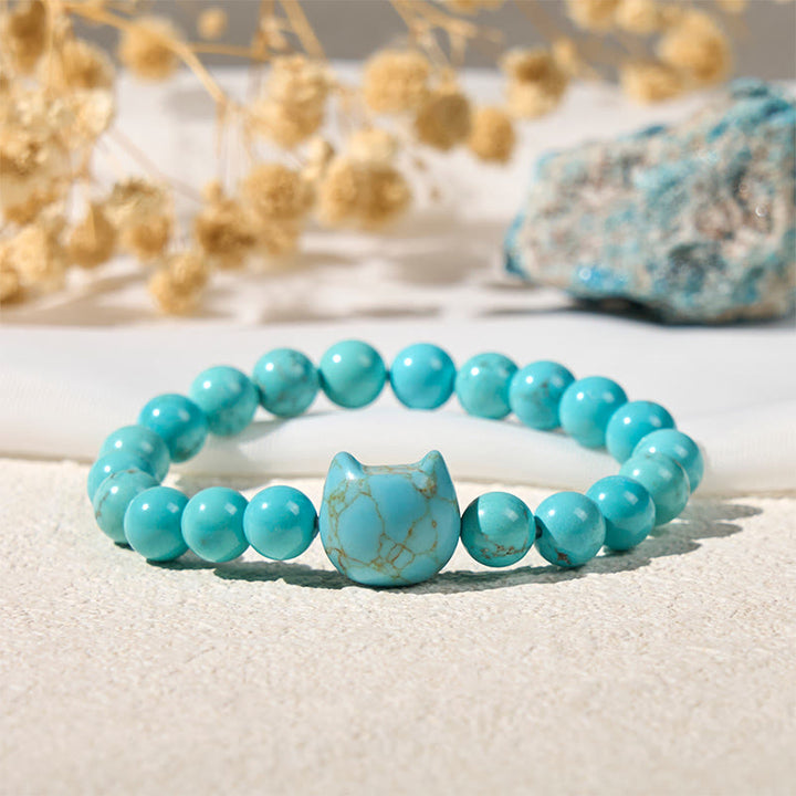 Braccialetto con perline di turchese naturale per gatti Buddha Stones - Turchese (circonferenza polso: 14-16 cm) - image 0