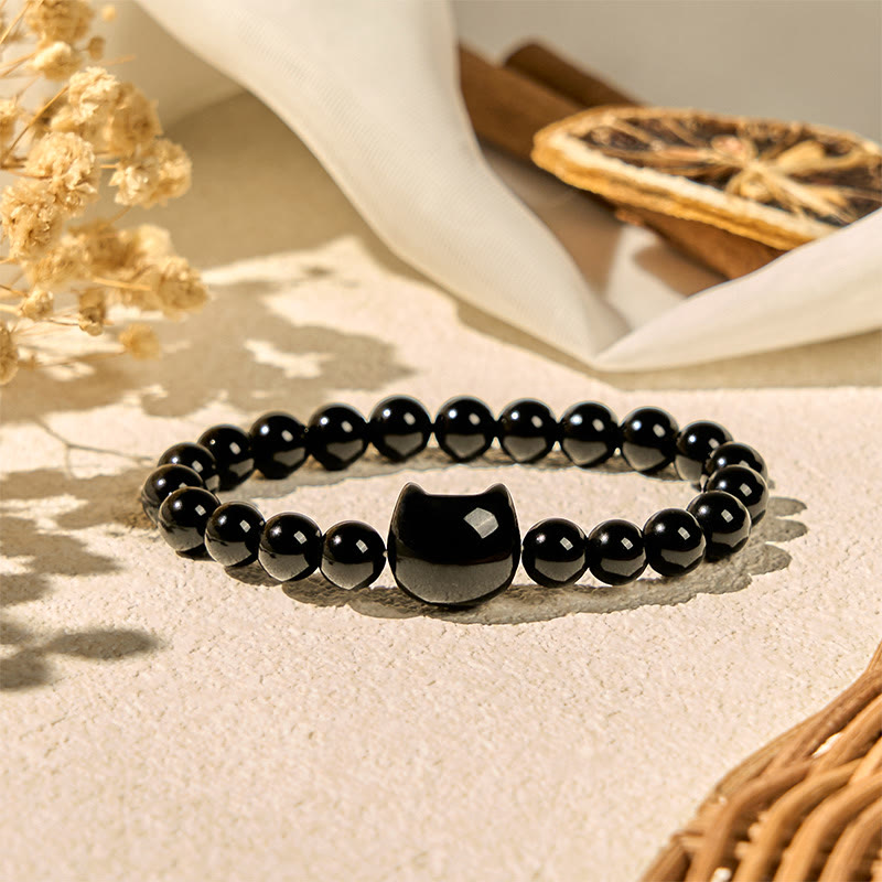 Braccialetto di protezione in onice nero naturale con gatto nero Buddha Stones - image 2