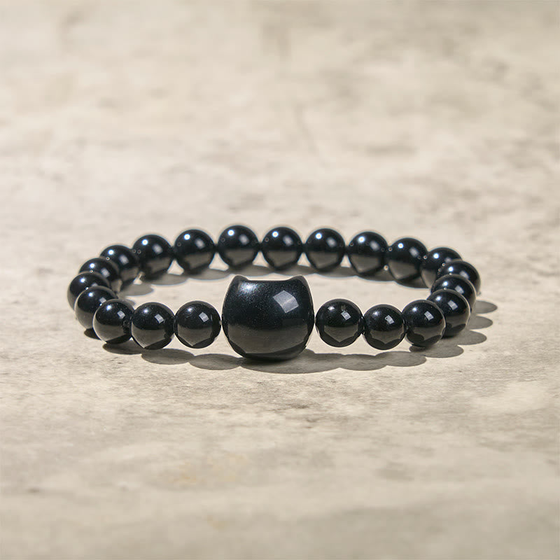 Braccialetto di protezione in onice nero naturale con gatto nero Buddha Stones - image 9